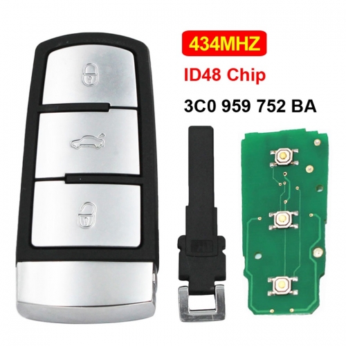 CN001017 3CO 959 752 BA 3 Button Remote Key 434MHz Smart Key Fob for VW Passat CC Magotan with ID48 Chip