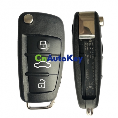 CN008078 Genuine Audi Q7, A6, S6 2006+ Flip Remote, 3Buttons 8E Chip, 868MHz 4F0837220AK 4F0 837 220 AK Keyless Go