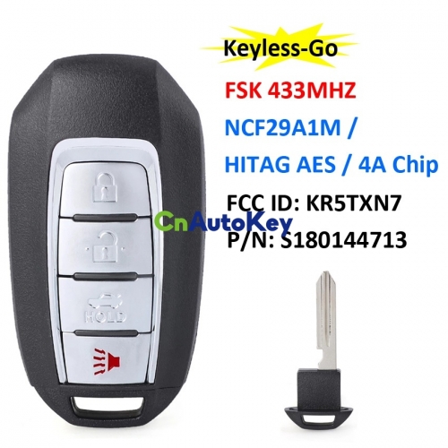 CN021006 4B Smart Remote Car Key FSK 433Mhz NCF29A1M HITAG AES 4A Chip For Infinit Q50 Q60 FCC ID KR5TXN7 S180144713