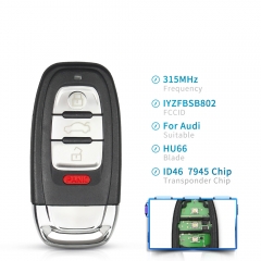 CS008016 For Audi Remote Car Key Keyless 4 Buttons 315MHz IYZFBSB802 For Audi A4...