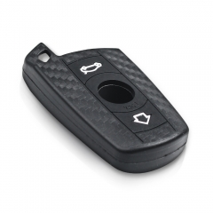 CS006030  For BMW 1 3 5 6 Series E90 E91 E92 E60 Fob 3 Buttons Car Silicone Key Holder Cover Keychain Carbon Fiber Car Key Case