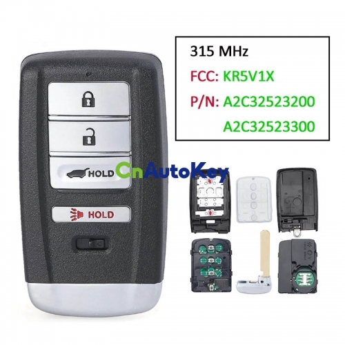 CN003139 315MHz PCF7953X / ID47 Chip FCC: KR5V1X A2C32523200 A2C32523300 Smart Remote Key Fob for Acura MDX RDX ILX TLX 2014-2020