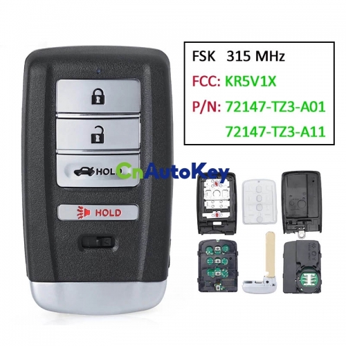 CN003138 Smart Remote Control Car Key for Acura ILX RLX TLX 2015 2016 2017 2018 2019 2020, Fob 3+1 4 Buttons - A2C32522800 KR5V1X