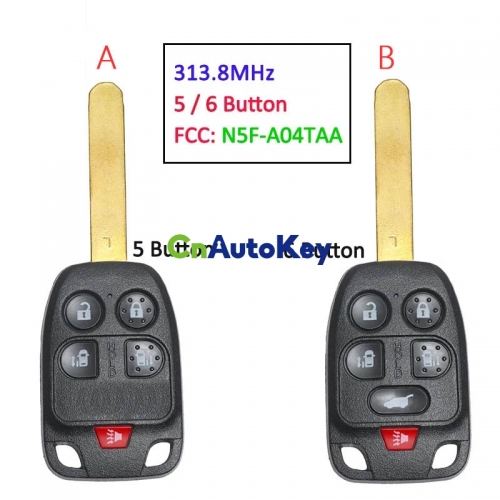 CN003140  Remote Key Fob 5 / 6 Button 313.8MHz ID46 for 2011 2012 2013 2014 Honda Odyssey, FCC: N5F-A04TAA