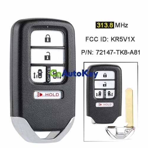 CN003142 313.8MHz FCC ID: KR5V1X P/N: 72147-TK8-A81 A2C80084600 Smart Remote Key Fob for Honda Odyssey Touring 2014-2017