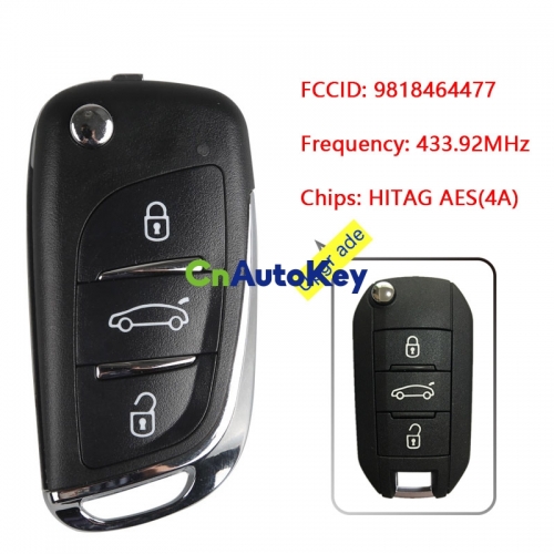 CN009048 3 Buttons 4A Chip Remote Flip Key Folding Car Key 433MHz HUF8435 For Peugeot 308 4008 Citroen Aircross C3 C5 C6