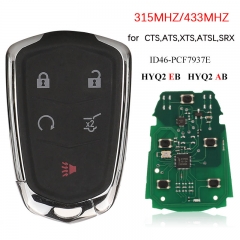 CN030008 Remote Car Key Fob for Cadillac ATS XTS 2015 2016 2017 2018 2019 CTS ATS XTS ATSL SRX 2014-2018 5 Buttons HYQ2AB HYQ2EB 315MHZ/433MHZ