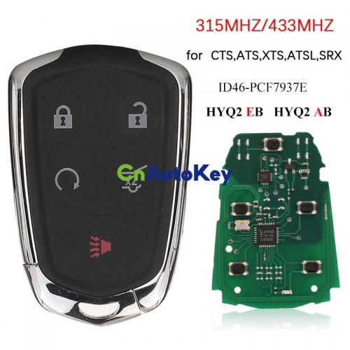 CN030008 Remote Car Key Fob for Cadillac ATS XTS 2015 2016 2017 2018 2019 CTS ATS XTS ATSL SRX 2014-2018 5 Buttons HYQ2AB HYQ2EB 315MHZ/433MHZ