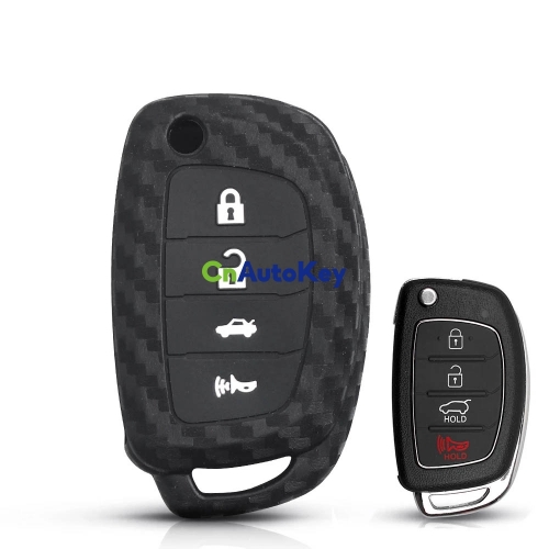 CS020032 For Hyundai i25 ix35 Sonata 2017 2018 2019 For Car Accessories Key Case 4 Button Silicone Car Key Case Carbon Key