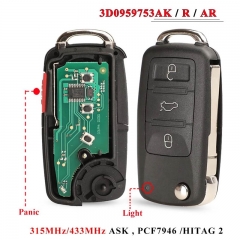 CN001132 3/4BTN 315/433MHz ID46 Flip Remote Auto Key Fob Für Touareg VW Touareg ...