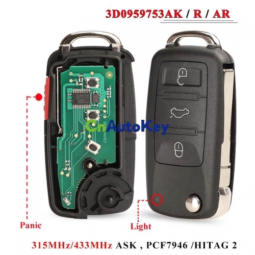 CN001132 3/4BTN 315/433MHz ID46 Flip Remote Auto Key Fob Für Touareg VW Touareg Phaeton 2002-2012 3D0959753R /3D0959753AK AR