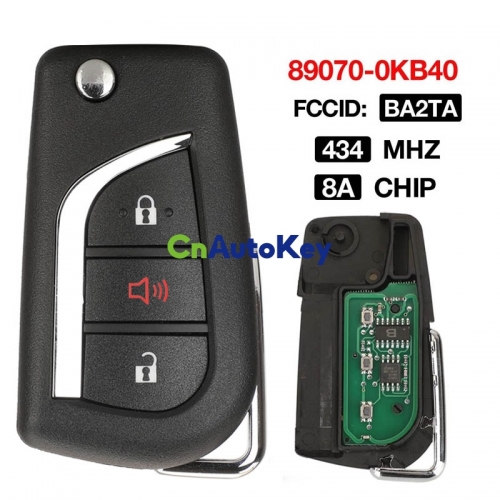 CN007268 3 Button BA2TA 433MHz 8A Chip 89070-0KB40 Folding Filp Remote Control Car Key Fob Fit For Toyota Hilux 2015 - 2020