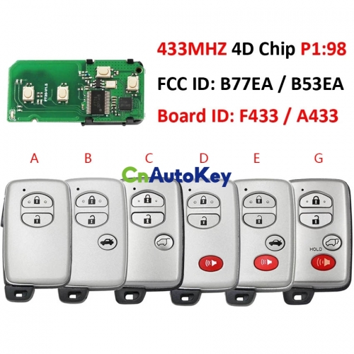 CN007270 Remote Smart Car Key Fob ASK / FSK 433Mhz 4D Chip FCC ID: B77EA / B53EA P1 98 for Toyota Land Cruiser 2007-2016