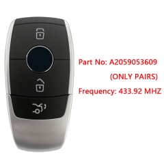 CN002081 OEM 2x Smart Keys Mercedes W205 2018+ Buttons:3 / Frequency: 433.92 MHz / Manufacture: Marquardt / Part No: A2059053609 / (ONLY PAIRS)