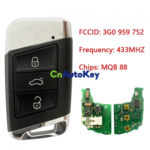 CN001076 ORIGINAL Smart Key for VW Passat Frequency 434 MHz Transponder ID48 ( ID48 CAN ) Part No 3G0 959 752 Keyless GO