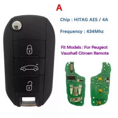 CN016046 Citroen 433 MHz transponder HITAG AES 3 button smart key fob (with logo)