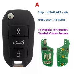 CN009052 Peugeot 433 MHz transceiver HITAG AES 3 button smart key fob (with logo)