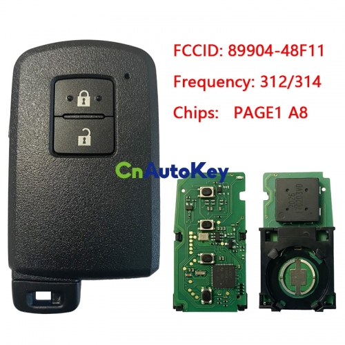 CN007153 For TOYOTA Land Cruiser, Harrier smart key, 2Buttons, 14FAB-02 PAGE1 A8 DST-AES Chip, 312/314MHz, with Keyless Go 89904-48F11