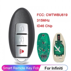 CN021013 For Infiniti FX35 FX45 2005 2006 2007 2008 FCC ID: CWTWBU619 Keyless Remote Smart Key Fob 315MHz With ID46 Chip