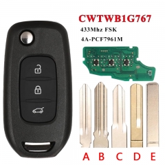 CN010075 CWTWB1G767 Flip Remote Key 433MHz PCF7961M 4A for Renault Kadjar Captur...