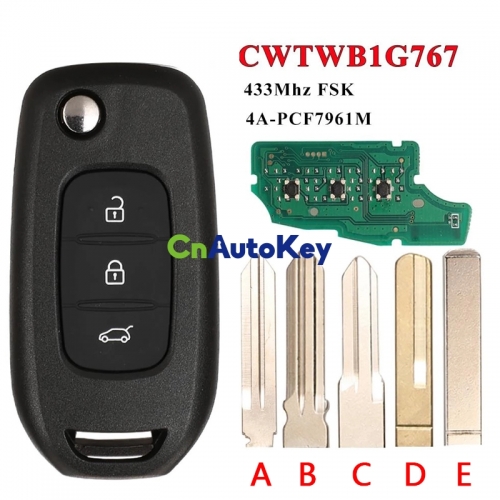 CN010075 CWTWB1G767 Flip Remote Key 433MHz PCF7961M 4A for Renault Kadjar Captur Megane 3 Symbol Logan 2 Sandero 2 Dacia Duster