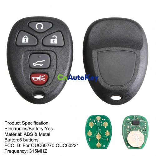 CN014102 5 Buttons 315Mhz Remote Control Key KOBGT04A For Buick Chevrolet Tahoe Traverse GMC 2007 2008 2009 2010 2011 2012 2013 OUC60270