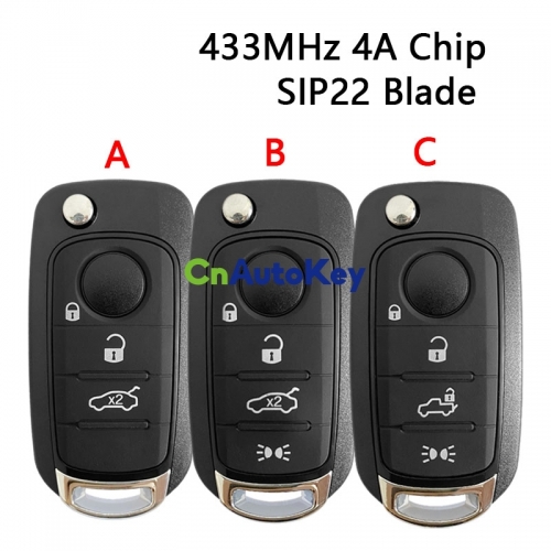 CN017011 Flip Key for Fiat tipo 3Buttons 433MHz Hitag AES VIRGIN Blade SIP22