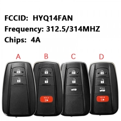 CN007298 Aftermarket 2/3/4 Button Smart Key For Toyota Corolla Remote 312.5/314 MHZ 4A Chip FCC HYQ14FAN