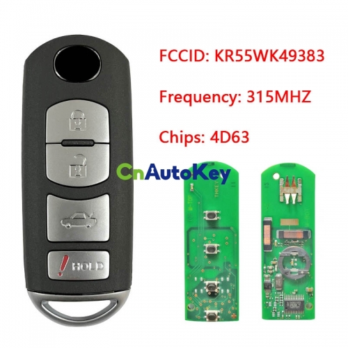 CN026055 4 Buttons Smart Remote Car Key Fob with FSK 315MHz 4D63 Chip for Mazda 6 2009 2010 2011 2012 2013 FCC ID: KR55WK49383