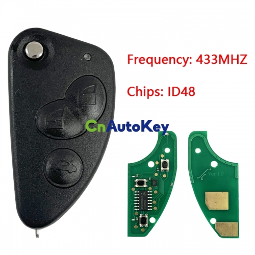 CN092007 Replacement Remote Car Key Combo Flip Fob 3 Button With Uncut SIP22 Blade 433MHZ ID48 Chip for Alfa Romeo 147 156 166 GT