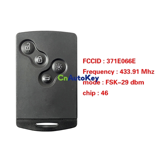 CN010076 For Renault Car Key FCC ID : 371E066E Frequency : 433.91 Mhz mode : FSK-29 dbm chip : 46