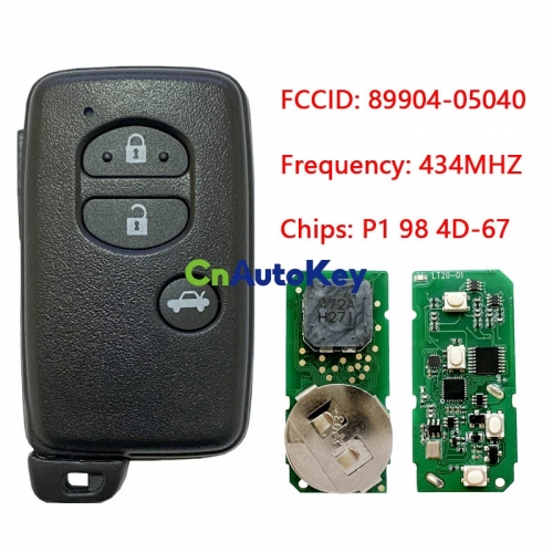 CN007168 For Toyota Avensis 2009+ Smart Key, 3Buttons, B75EA P1 98 4D-67 Chip, 433MHz 89904-05040 Keyless Go