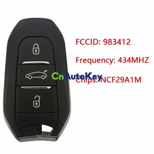 CN016041 ORIGINAL Smart Key for Citroen DS 7 Buttons3 Frequency 434 MHz Transponder HITAG 128-bit NCF29A1M AES Blade signature VA2 Part No 983412