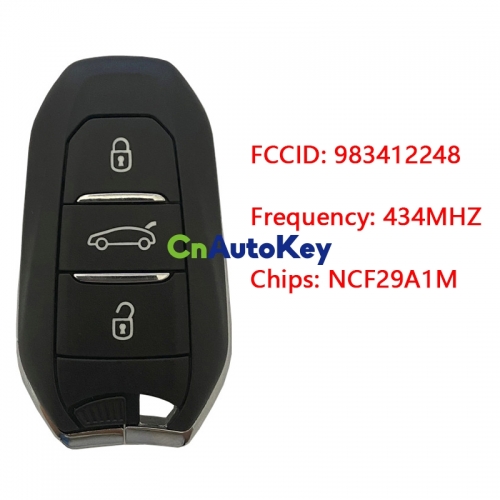 CN016043 ORIGINAL Smart Key for Citroen Buttons3 Frequency 434 MHz Transponder HITAG 128-bit NCF29A1M AES Blade signature VA2 Part No 983412248