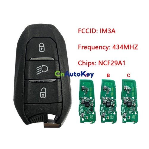CN009043 2020 Peugeot 5008, 508 Smart Key, 3Buttons, IM3A HITAG AES NCF29A1, 434MHz Keyless Go
