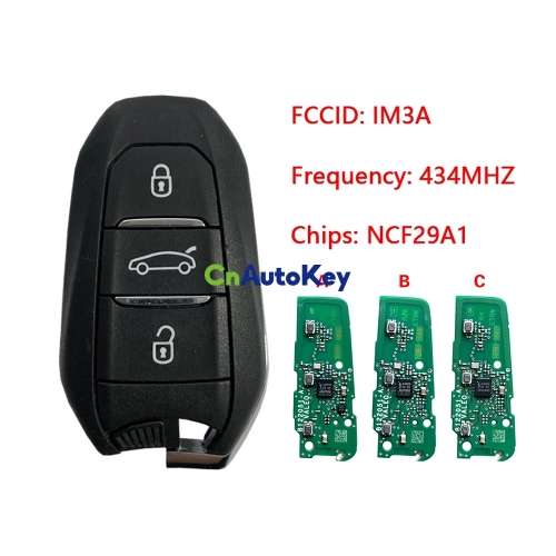 CN009042 2020 Peugeot 5008, 508 Smart Key, 3Buttons, IM3A HITAG AES NCF29A1, 434MHz Keyless Go