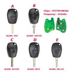 CN010072 2 Button Remote Car Key for Renault 433mhz With PCF7961M/4A VA2 Round B...