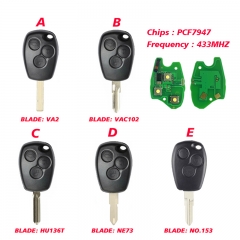 CN010017 Remote Control Key 3 Buttons 433MHz PCF7947 For Renault /Kangoo II /Cli...