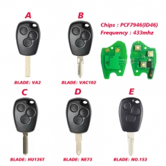 CN010005 Remote Control Key 3 Buttons 433MHz PCF7946 For Renault /Kangoo II /Cli...