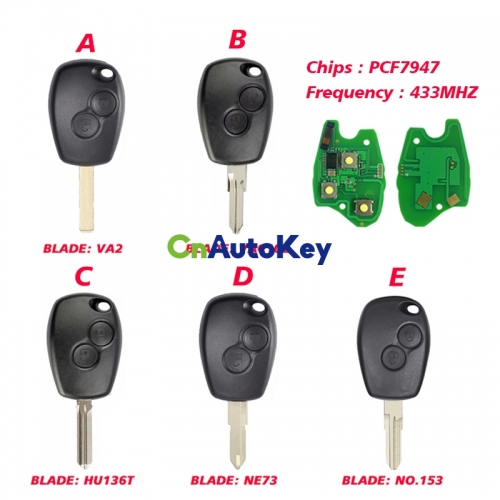 CN010025 2 buttons Keyless Entry Fob for Renault Megane Modus Clio