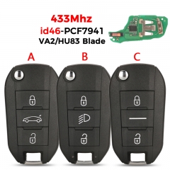 CN016047 433Mhz Remote Car Key For Peugeot 208 301 308 508 2008 5008 Hella Fit Citroen C3 C4 C4L ID46-7941 Chip HU83 VA2 Blade