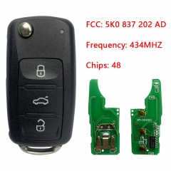 CN001052 Folding Remote Key 3 Button 434MHz With ID48 Chip 5K0 837 202 AD for Vo...