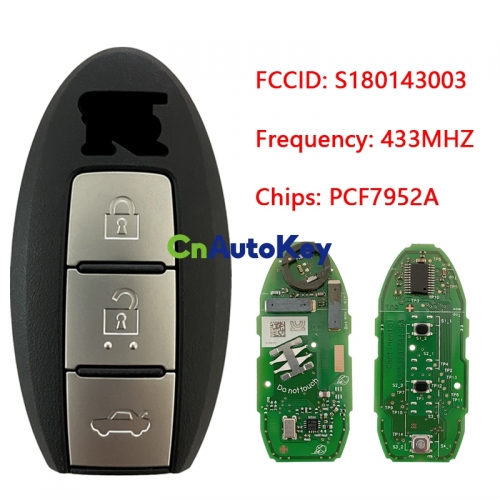 CN027094 Original Genuine N-issan GTR 2009-2014 Smart Key Remote 3 Buttons 433 MHz Fcc ID S180143003 PCF7952A Chip 285E3-JF50E