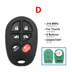 CN007110 Für Toyota Tacoma Tundra Sequoia Sienna 2004-2016 Fernbedienung Auto Schlüssel Fob Control 315MHZ 3/4/5/6 Taste FCC GQ43VT20T