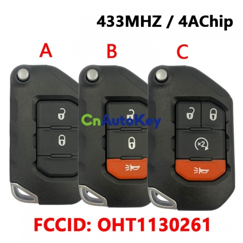 CN086041 for Jeep Wrangler 2018 2019 Smart Remote Key Fob FCC ID: OHT1130261 433MHz 4A Chip 68416784AA