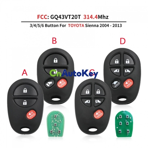 CN007110 Für Toyota Tacoma Tundra Sequoia Sienna 2004-2016 Fernbedienung Auto Schlüssel Fob Control 315MHZ 3/4/5/6 Taste FCC GQ43VT20T