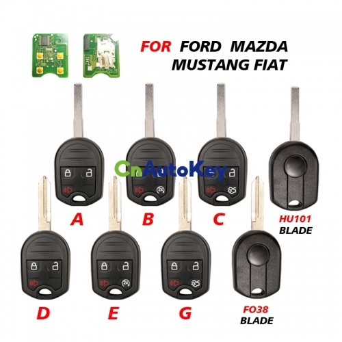 CN018132 OEM PCB 3/4 Buttons Remote Key For Ford C-Max F350 Escape Fiesta F150 Mustang Fit Mazda Uncut HU101 FO38 Blade Replace