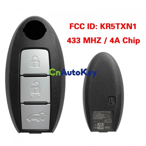 CN027111 Nissan Qashqai 2021 Smart Key Remote 3 Buttons 433 MHz 4A Chip FCC ID: KR5TXN1 P/N: 285E3-6RR2B