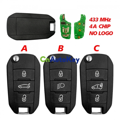 CN009055 Peugeot 433 MHz transceiver HITAG AES 3 button smart key fob (no logo)