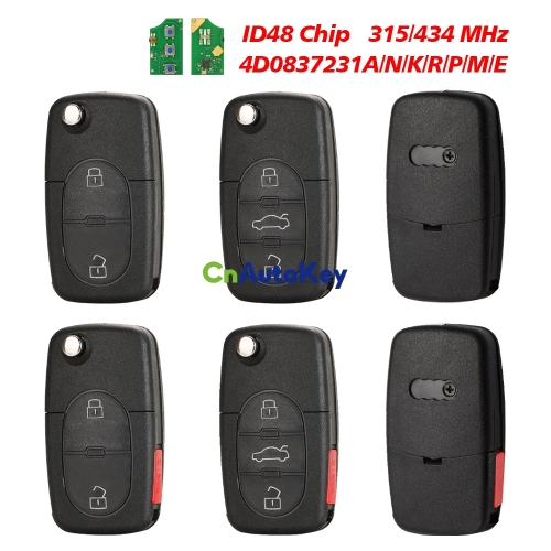 CN008101 433/315MHZ  ID48 Chip Car Remote Key for AUDI A3 A4 A6 A8 RS4 TT Allroad Quttro RS4 1994 - 2004 4D0837231A/N/K/R/P/M/E